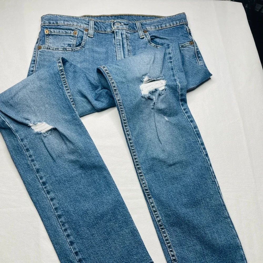 Levi's 512 Slim Taper Jeans Men 33x32 Light Wash Distressed Stretch